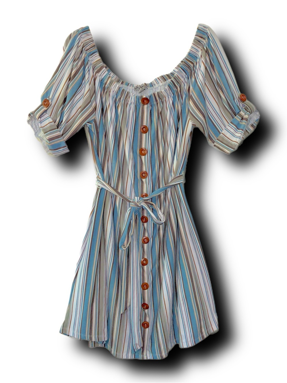 Striped Off-Shoulder Button-Front Summer Dress Legging Material Nautical Vibes